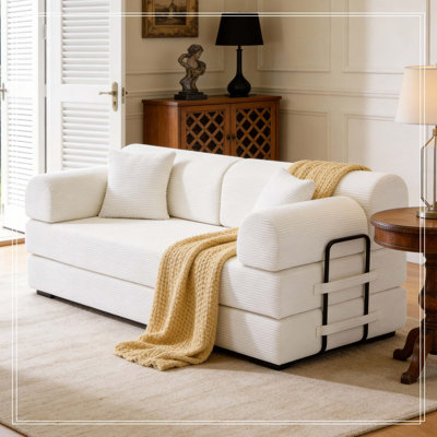 Convertible Sleeper Sofa Bed,Corduroy Folding Mattress Couch with Fixed-Shape Frame, Floor Sofa Lounge Couch for Living Room Bedroom(Beige)