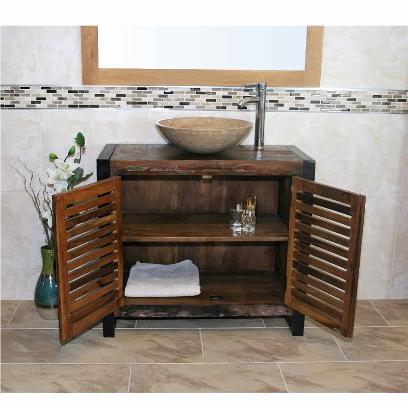 Hastings 900mm Free-Standing Single Vanity Unit with Basin & Faucet, Circular, Travertine Basin