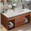 Meuble-lavabo simple 35,4 po Mid-Century avec lavabo encastré en céramique intégré