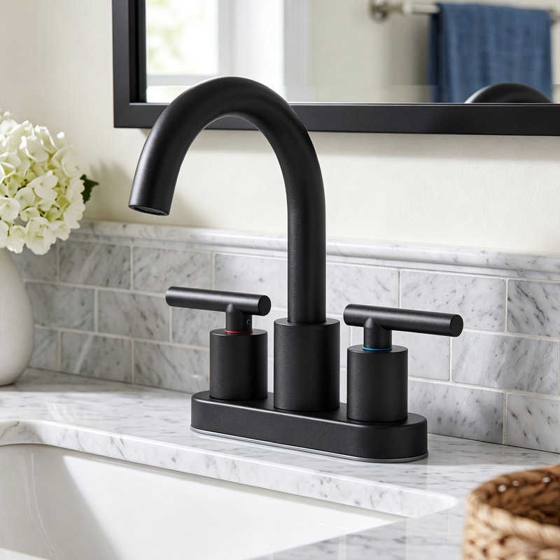 Celestine Centerset Bathroom Faucet with Drain Assembly, 2-handle Bathroom Sink Faucet, Matte Black