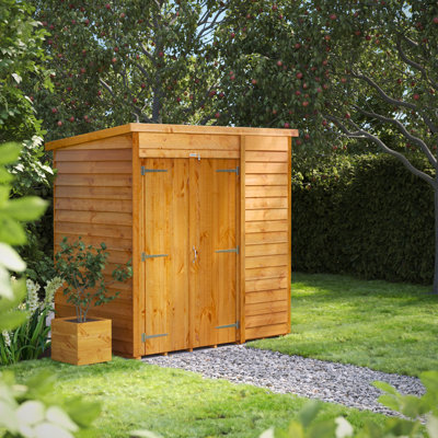 Powersheds 8 x 6ft Timber Overlap Windowless Pent Garden Shed, Double Doors