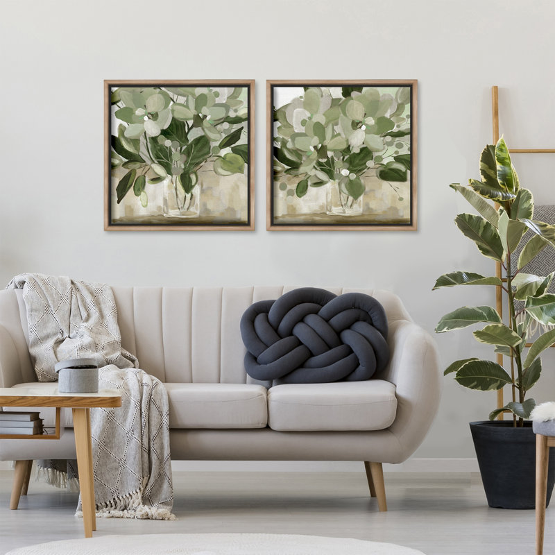 Ensemble de 2 toiles flottantes encadrées Modern Earth Tone Bouquets, design par Carol Robinson, H 25 po x l 25 po