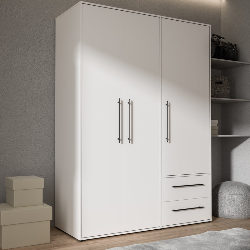 Mijah 3 Door Manufactured Wood Wardrobe, White