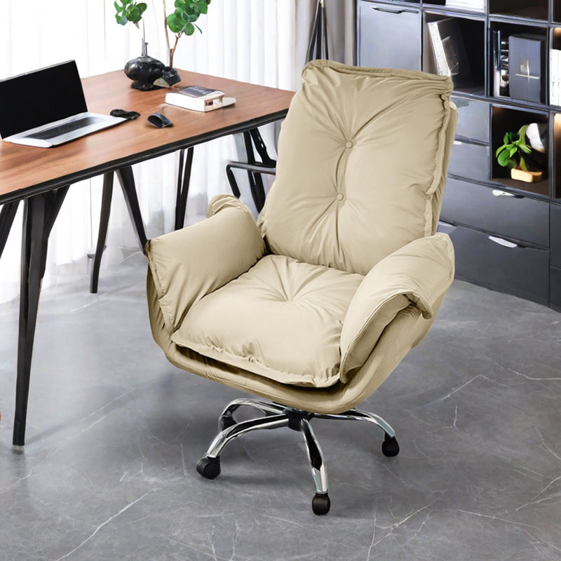 Versatile Ergonomic Office Chair With Recline Executive Chair with Headrest, Beige Gray