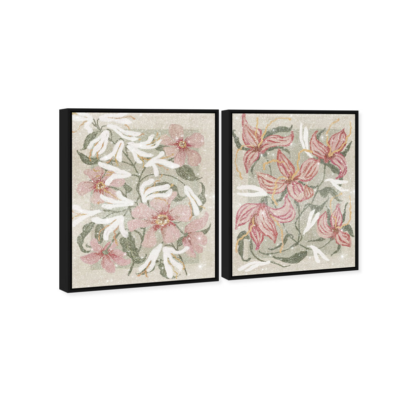 Lilies Flower Set Floral & Botanical Canvas Print by Oliver Gal, Black Frame, 16 x 20, 25" H x 21" W, Black Floater Frame