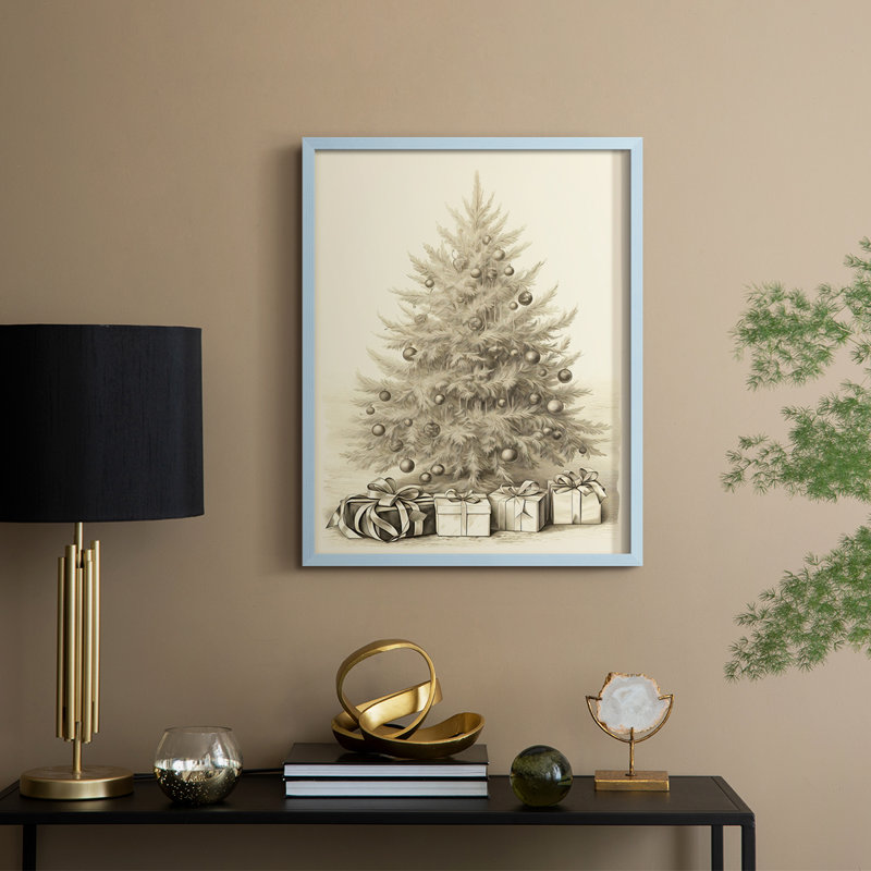 «Christmas Holiday Art CDLxxxvii», reproduction d'art encadrée - bois massif, Bleu, H 15 po x l 12 po