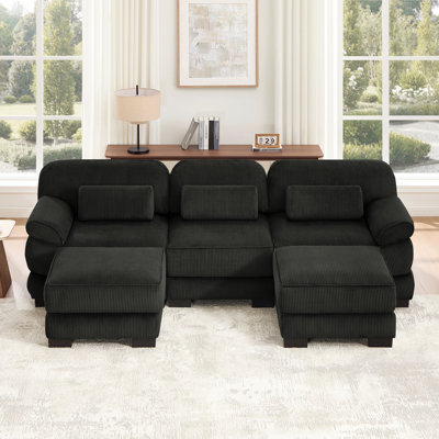 Canapé modulaire surdimensionné en U Cloud Couch Cloud, canapé 3 places avec 2 repose-pieds, coussins de siège épais et confortables, tissu en velours côtelé respirant pour le salon