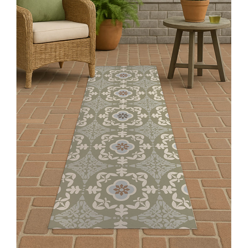 Edan Decorative Non-Slip Outdoor Are Rug, Runner 2'6" x 8', Green