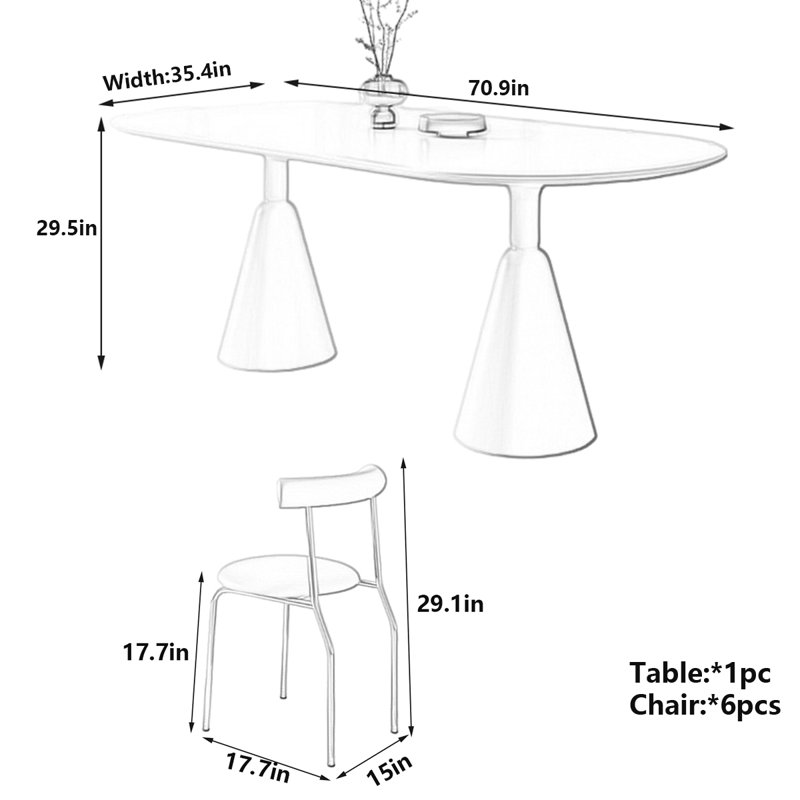 Table de salle à manger Modern, H 29,5 po x L 70,9 po x l 35,4 po