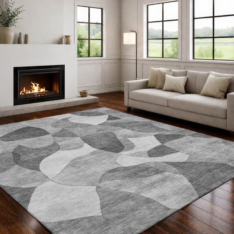Tapis abstrait lavable à la machine intérieur / extérieur ACN2814, Gris, 5 pi x 7 pi 6 po