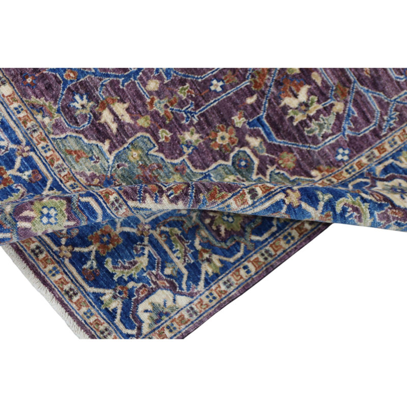 Hand Knotted Wool Area Rug in Purple And Blue