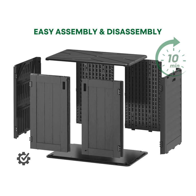 30 Cu.ft. Waterproof Resin Horizontal Outdoor Storage Shed, Pad-lockable Utility Shed For Backyard Use, Black