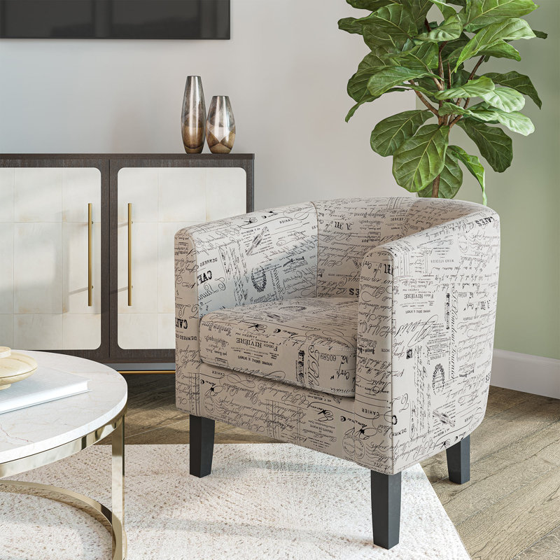 Fauteuil demi-tonneau de 26,77 po Munson, Beige / lin gris