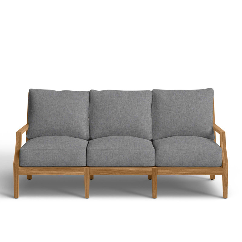 Haley Teak Patio Sofa with Cushions, Verona Mist, Natural Teak, No welt + Standard fill