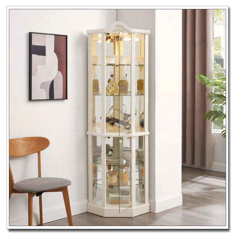 Glass Cabinet Lighted, 72" H x 17" W x 17" D, White