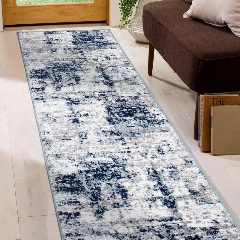 Tapis gris / bleu / ivoire Willington, Tapis de couloir de 2 pi x 7 pi