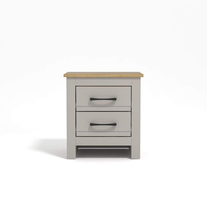 Limestone 2 Drawer Bedside Table, Light Grey/Reviera Eichi