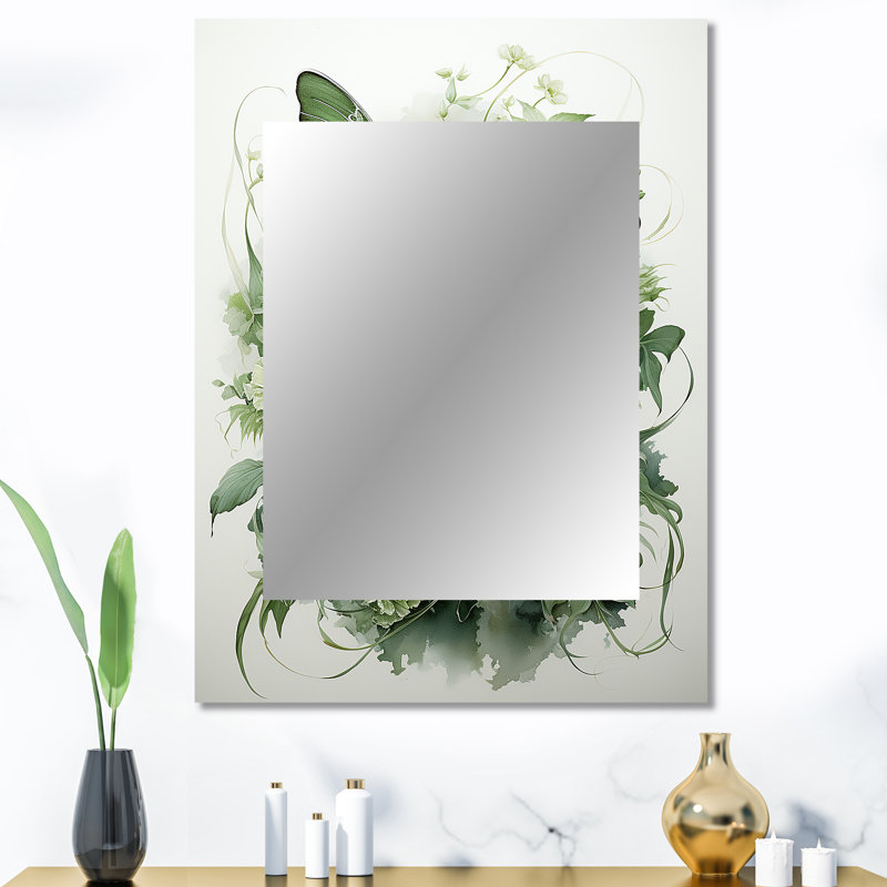 «Green Butterfly Whirling Beauty» - miroir papillon, miroir mural décoratif moderne, impression d'art en métal, 40 po x 30 po