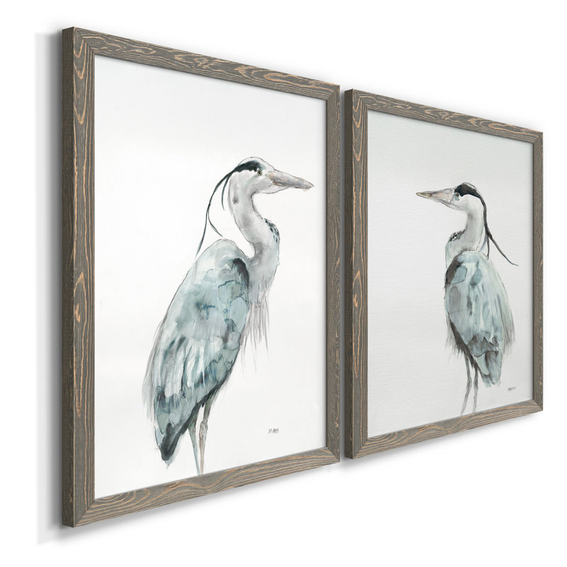 Blue Heron I - ensemble de 2 reproductions d'art sur toile encadrées, Encadré gris, H 31,5 po x l 47 po x P 1,5 po