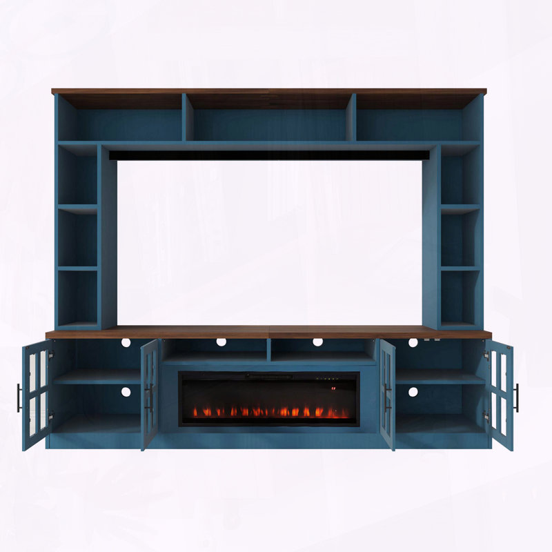 Wall Unit Entertainment Center with Electric Fireplace and Bookshelves for TVs up to 80"