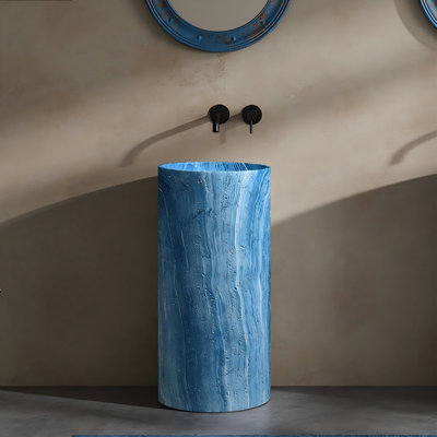 Lavabo sur pied moderne, minimaliste et créatif bleu avec robinet mural