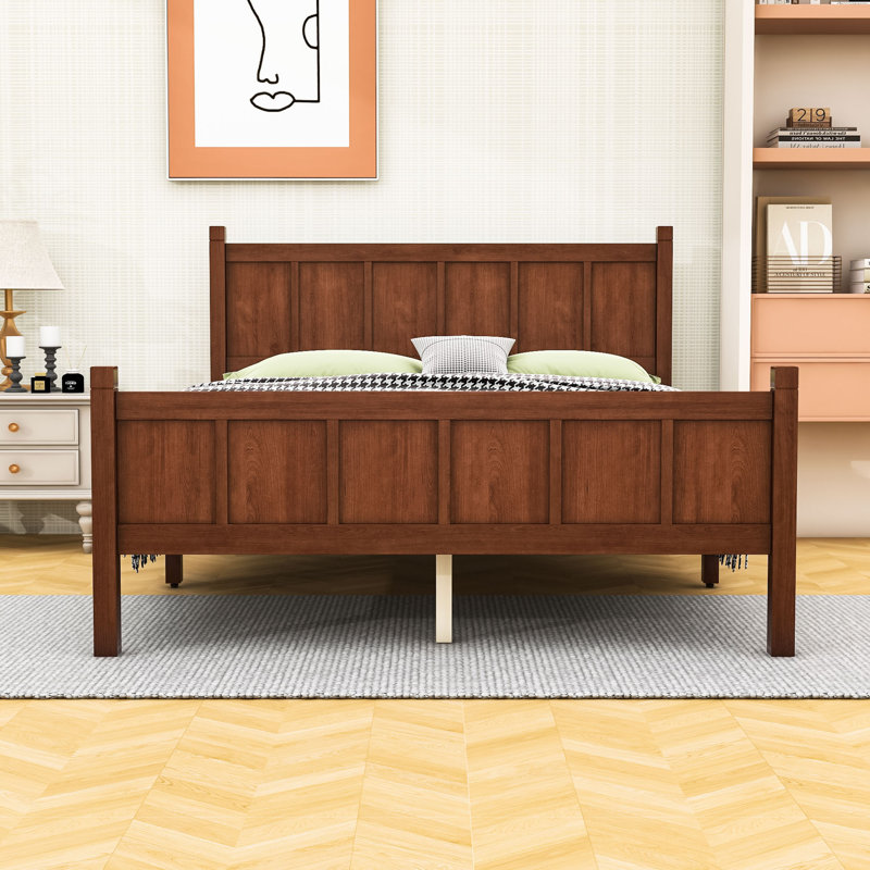 Base de lit plateforme avec tête de lit, Lit double, Noyer foncé