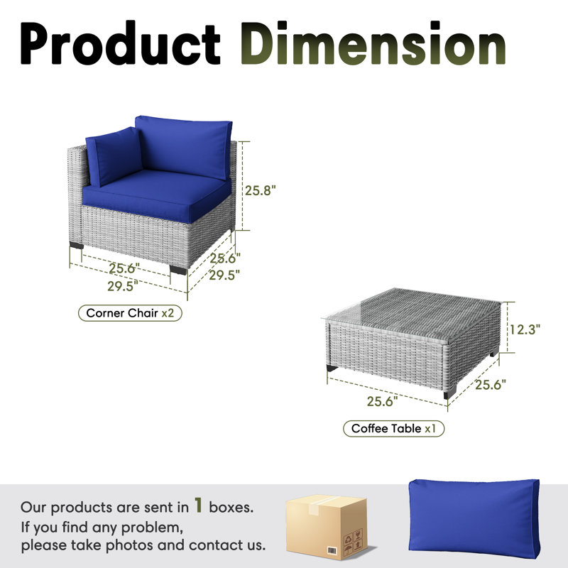 𝗣𝗿𝗲- 𝗮𝘀𝘀𝗲𝗺𝗯𝗹𝗲𝗱 𝗖𝗵𝗮𝗶𝗿𝘀, Mobilier de patio en rotin pour canapé modulaire d'extérieur avec coussins épais