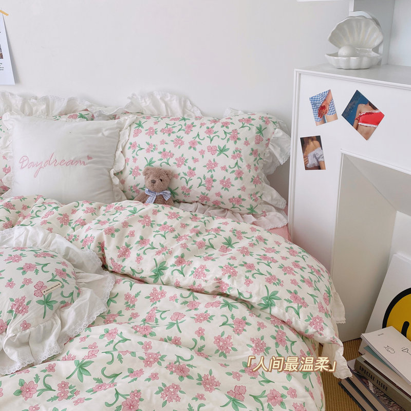 Chic 100% Cotton Flower Printed Duvet Cover Set, Twin Duvet Cover + 2 Standard Pillowcases, Floral 05