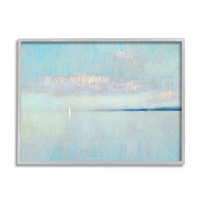 Atmospherique océan nuageux paysage voilier solitaire, giclée flottante, ensemble d'art texturé par Katie Swatland