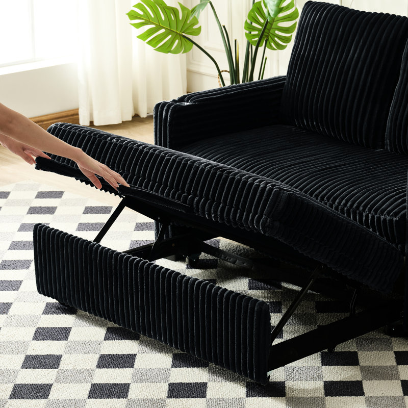 Lit inclinable de 53 pouces avec revêtement en velours côtelé et rembourrage en velours côtelé, ajustement à cinq dossiers, convient au salon de la chambre à coucher, style contemporain, 2 sièges, coussins moelleux, accoudoirs carrés, dossier lâche,