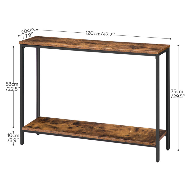 Kearria Console Table with Storage, Rustic Brown, 29.5'' H x 47.2'' W x 7.9'' D, Black