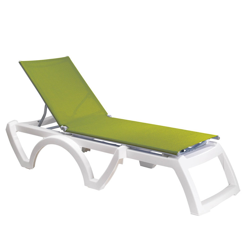Grosfillex Jamaica Beach Adjustable Sling Chaise, Green/White