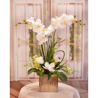 24 " Faux Orchid in Ceramic Vase