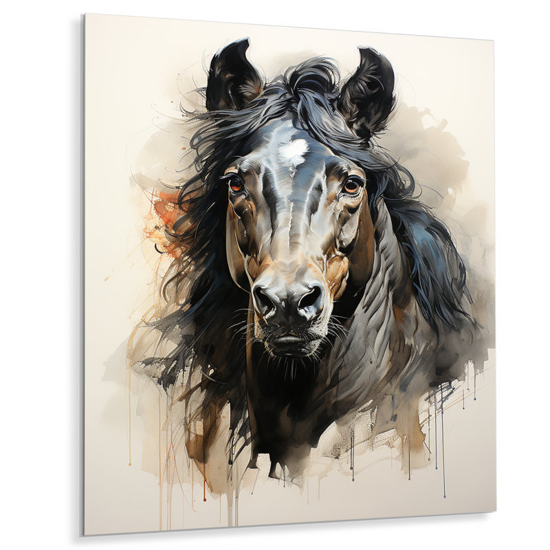 Décoration murale minimaliste cheval noir II, H 32 po x l 24 po x P 1 po