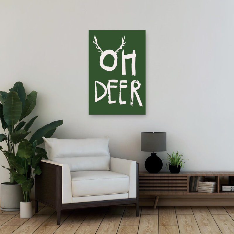 Oh Deer Funny Quote Rustic Abstract Contemporary Deer Forest Nature Wall Art Print by Treechild - Wrapped Canvas Print