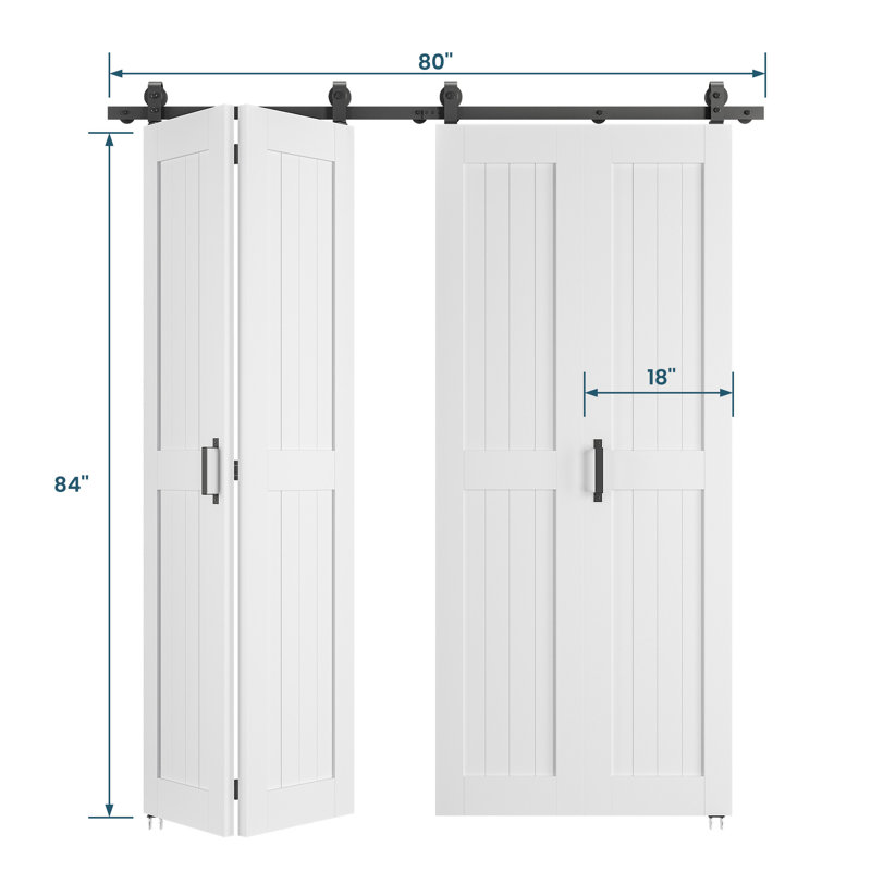 Portes de grange coulissantes pliantes en bois double 84 po avec quincaillerie d'installation 84 po, 72 po x 84 po