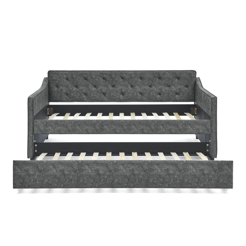 Lit de jour polyvalent en mousse de style Mid-Century avec un design élégant pour la chambre d'amis, Lit simple, Gris clair