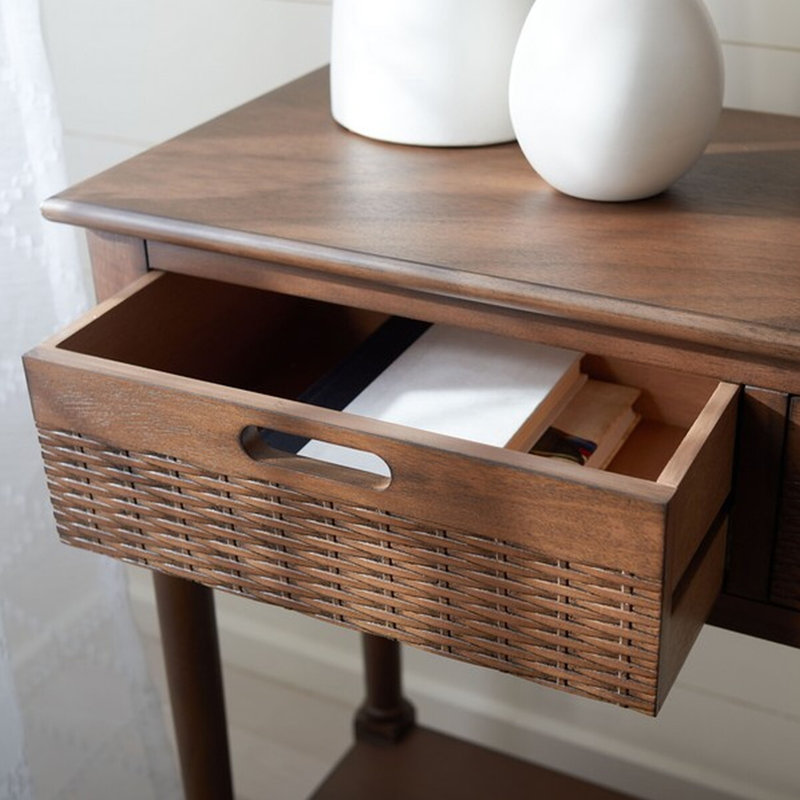 Landers Brown Wood and Metal 3-Drawer Console Table