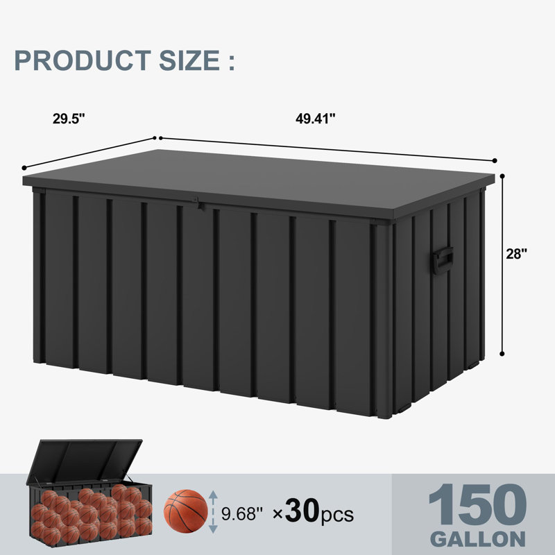 Purple Leaf 150 Gallons Water Resistant Lockable Resin Deck Box, Gray - Outdoor Storage Container for Patio Cushions, Pool Accessories & Garden Tools