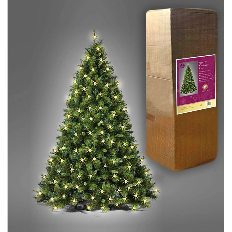 Pre-Lit Green Kentucky Pine Christmas Tree with Warm White LED Lights, 4 ft.