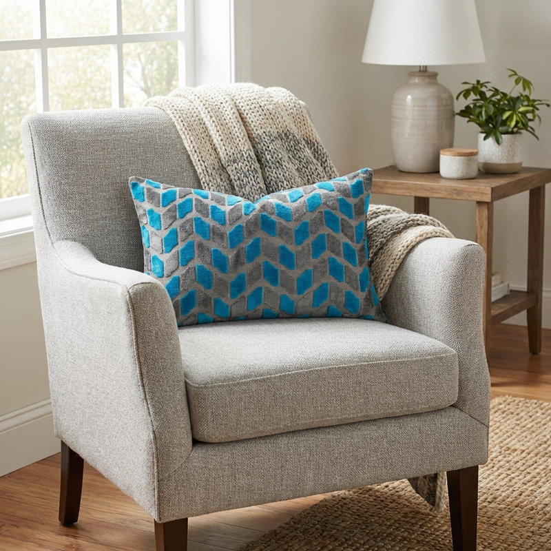 Deep Sea Dive Geometric Reversible Throw Pillow, 12" H x 25" W