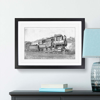 Locomotive Illustration in Black and White - Picture Frame Drawing Print