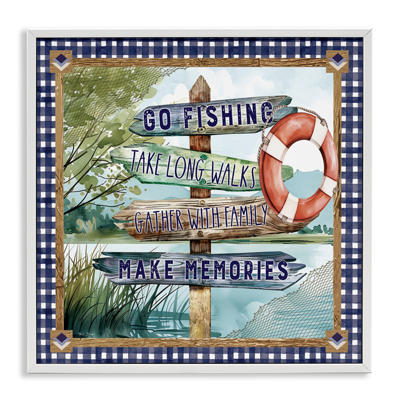 Plaid Border Lake, giclée encadrée, design par Nicole DeCamp, H 12 po x l 12 po, Estampe numérique encadrée blanc bord de mer