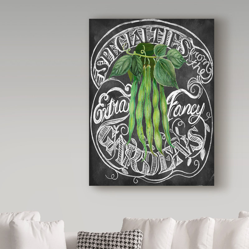 « tableau noir green beans », reproduction d’art textuel sur toile tendue, H 47 po x l 35 po x P 2 po