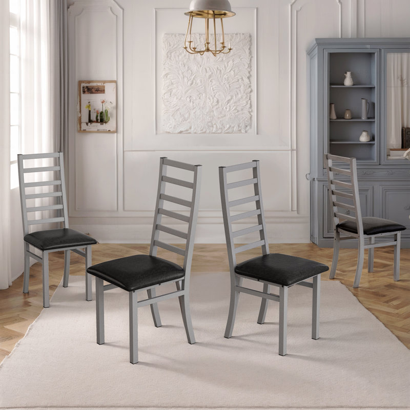 Ensemble de 4 chaises de salle à manger en métal, pieds en acier et sièges en cuir de polyuréthane, Gris, 4