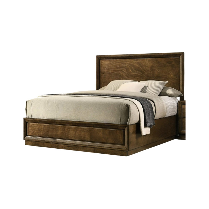Cadre de lit simple en noyer, bois d'hévéa massif et bois d'ingénierie, style transitionnel, tête de lit haute pour cadre de lit de transformation en noyer, bois d'hévéa, placage, décor