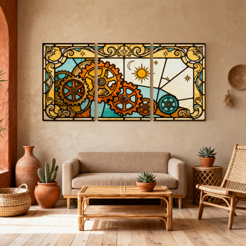 Ensemble de 3 impressions sur toile en verre coloré fantaisie et science-fiction, 30" H x 60" W