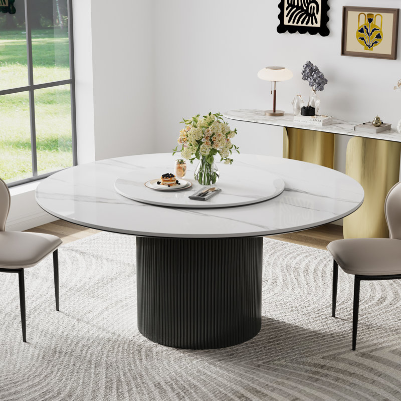 Ensemble de table de salle à manger moderne 7 pièces 59 po avec 6 chaises en similicuir et plateau tournant