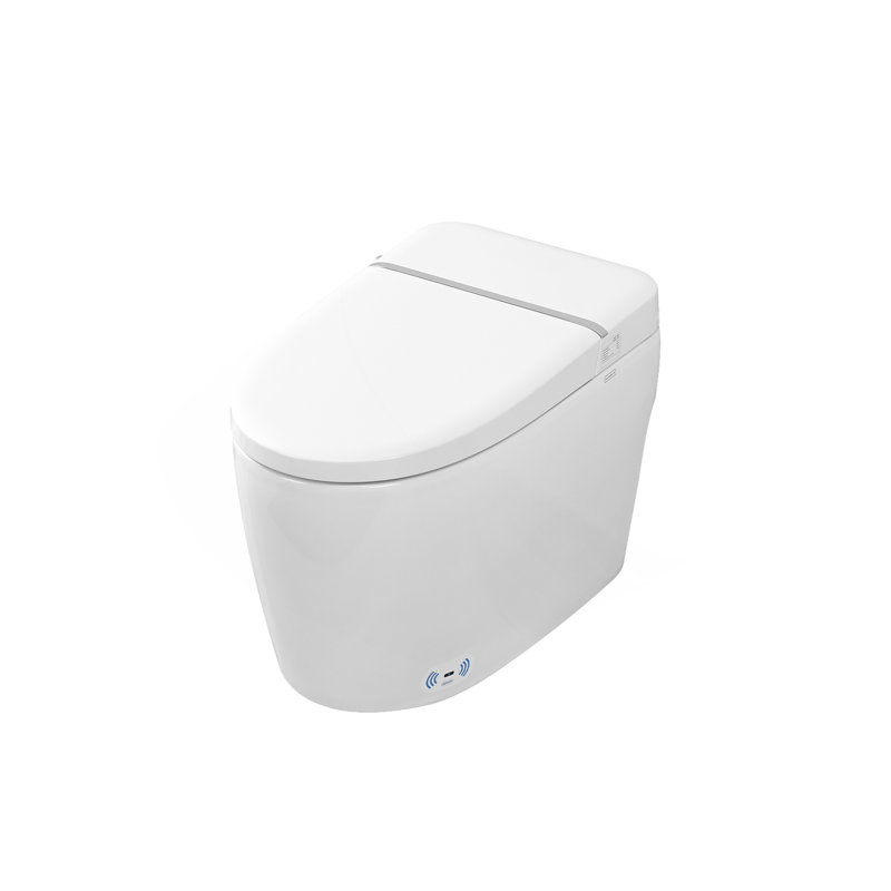 Combinaison de bidet de toilette intelligente avec couvercle / siège ouvert avec capteur de pied, buse autonettoyante, siège chauffant, veilleuse, commande à bouton, chasse d'eau en cas de panne de courant, fermeture en douceur, chasse automatique, ave