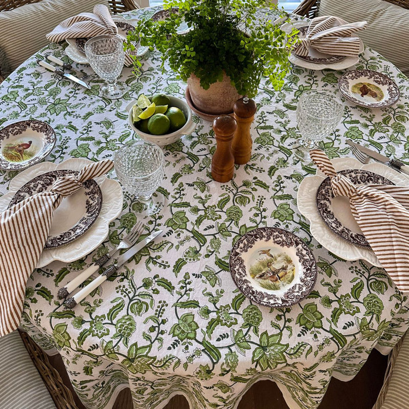 Nappe ronde - Chintz floral vert et blanc, Rond 90 po